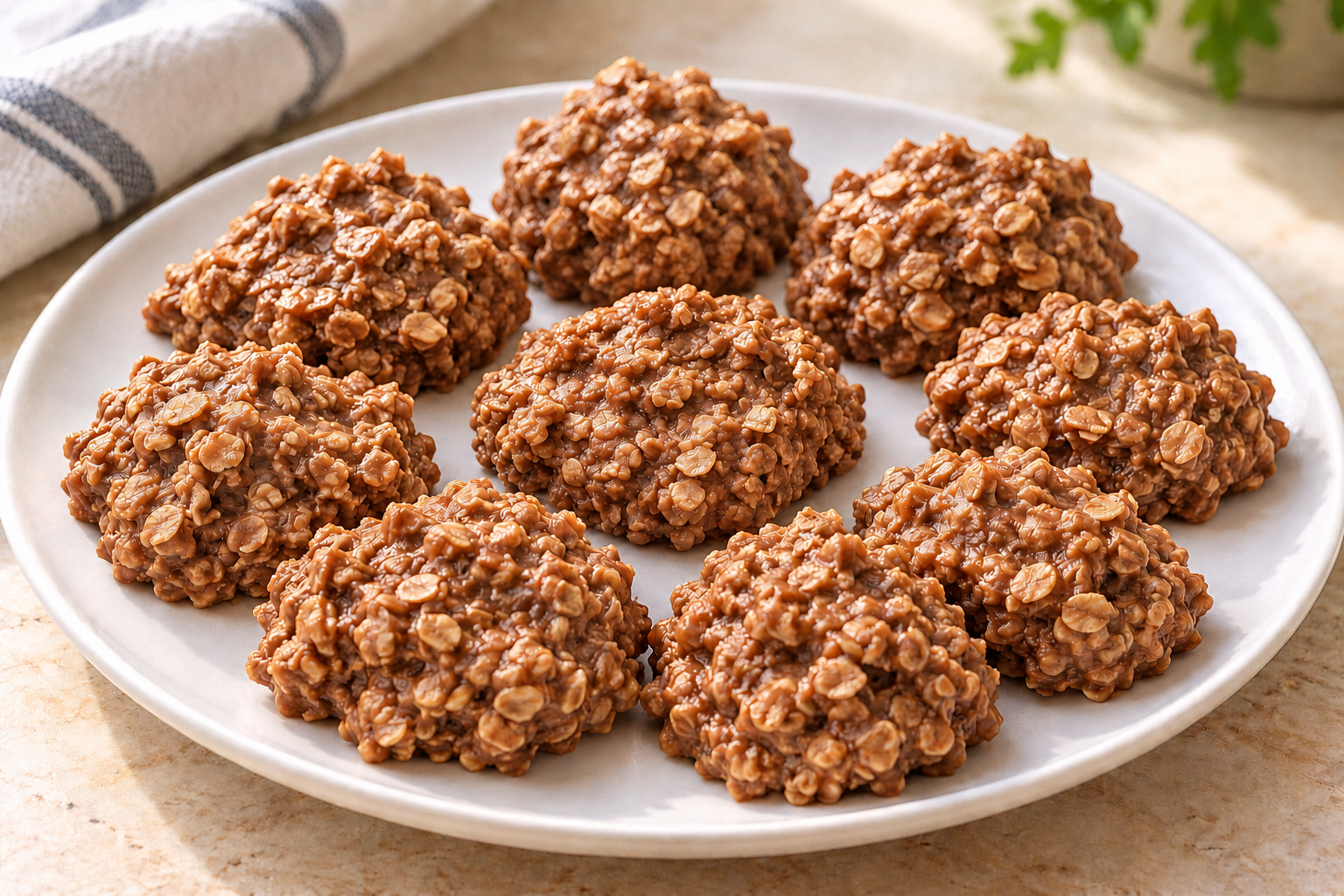 A plate of our chocolate peanut butter no bake cookies